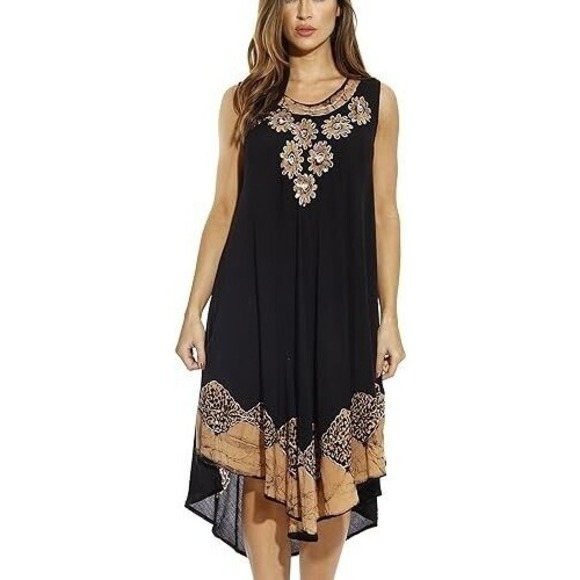 Riviera Sun Dresses & Skirts - Riviera Sun Batik Embroidered Dress Sundresses for Women Black/Beige Size M